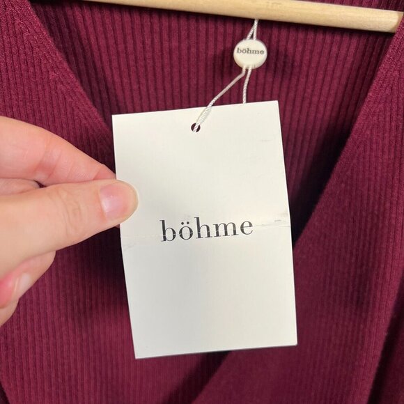Bohme Ledger Sweater Dress Size XS Burgundy Midi Bodycon Tie Waist Ribbed - Picture 5 of 12